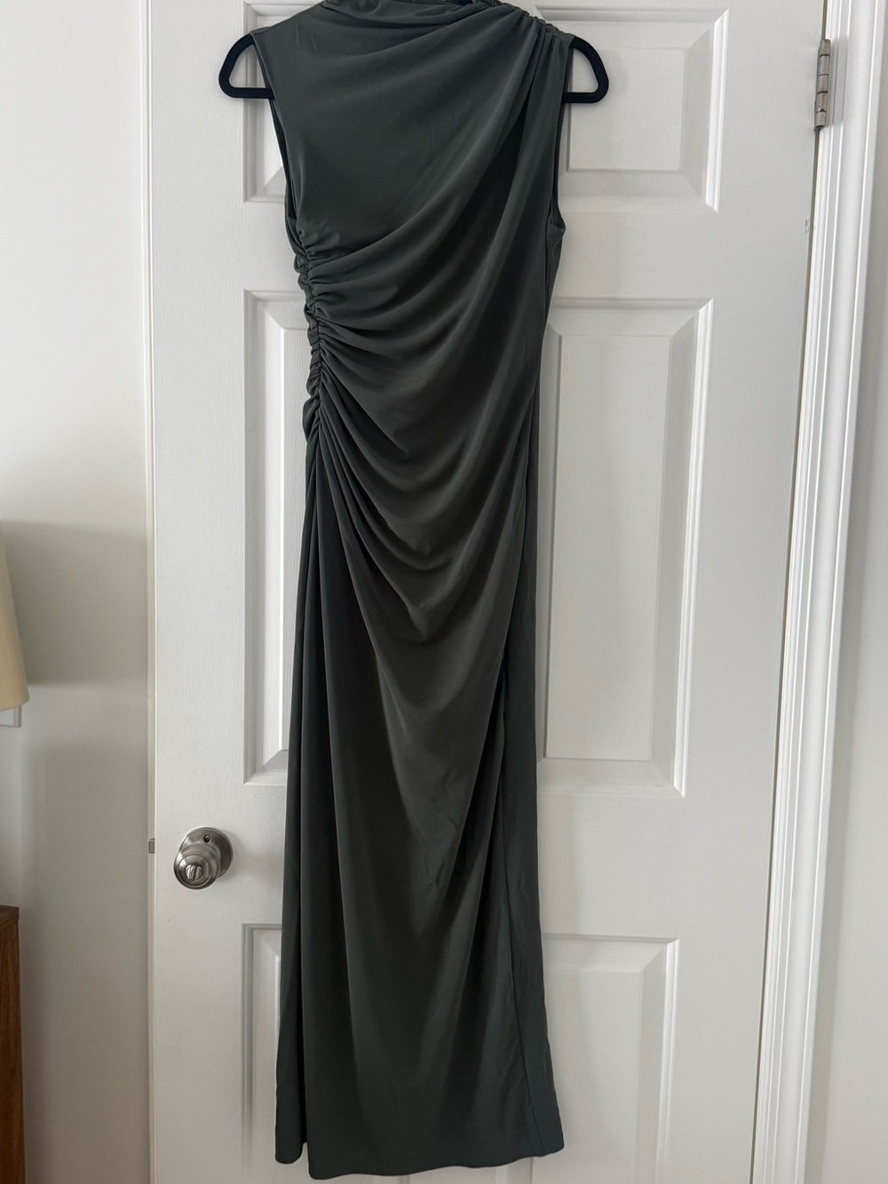 Zara Olive Green One-Shoulder Ruched Maxi Dress